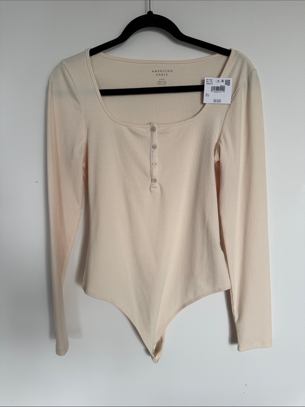 American Eagle NWT Cream Ribbed Henley Bodysuit Size L